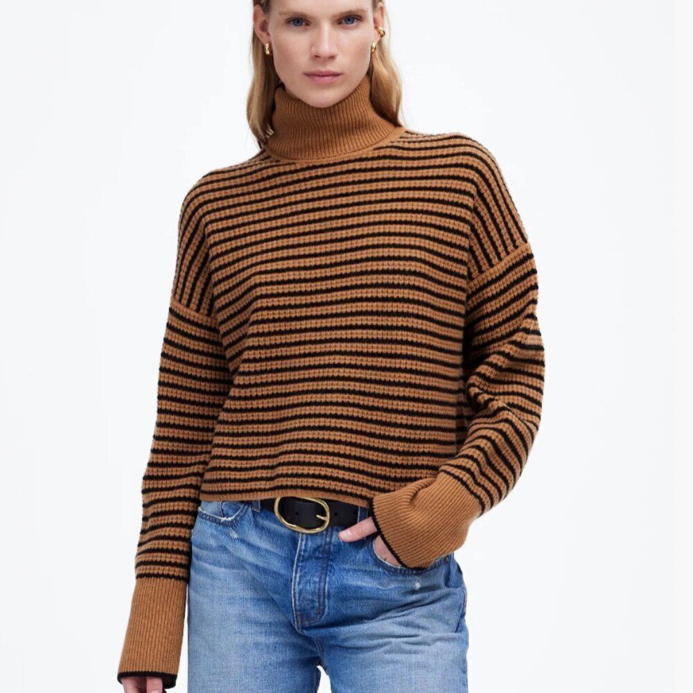 Madewell nt601 Wool Waffle-Knit Turtleneck in Stripe